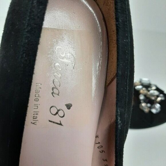FERCA 81 Italy Jeweled Gem Suede Wedges Heels Black Shoes Sz 8.5 / Eur 39 - Picture 14 of 16